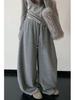 Damen Hellgrau Off-White Fließende Weite Beine Kordelzug Hose
