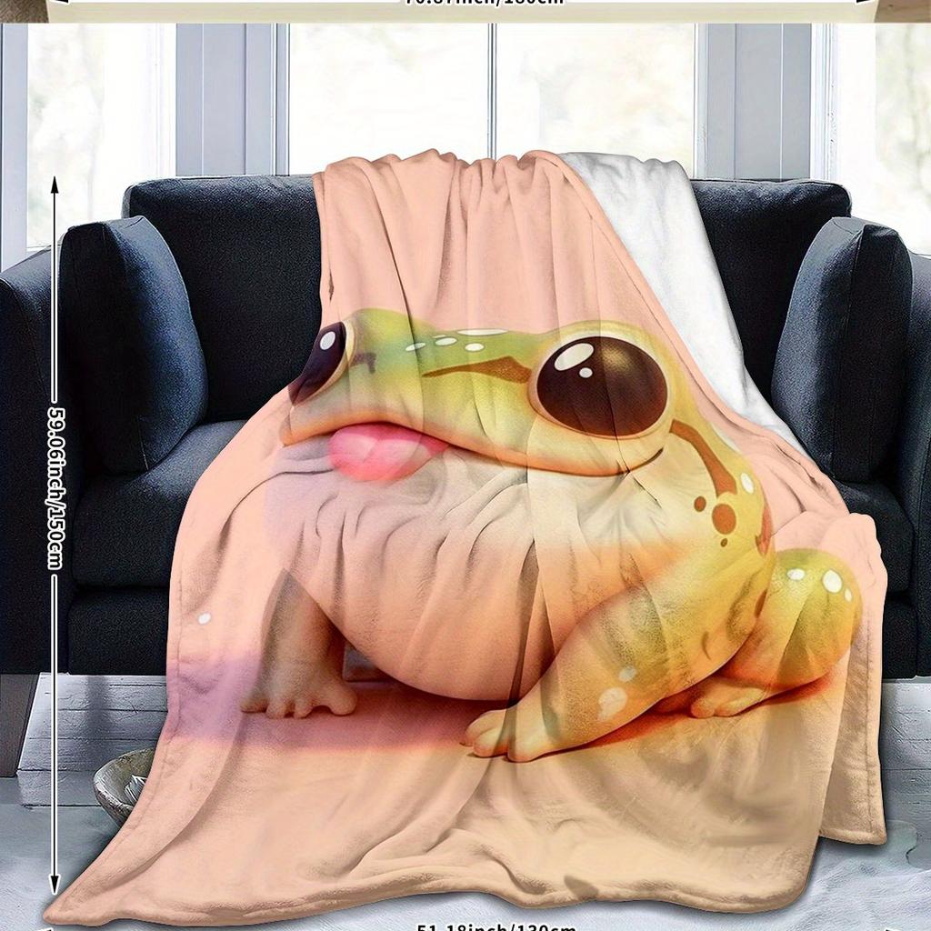 Cute cartoon frog design Flannel printed blanket suitable for all seasons suitable for living room office sofa and travel