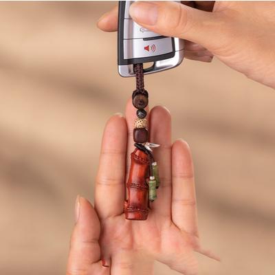 Ascending with Sandalwood and Bamboo Knot Key Pendant, Retro Chinese Style Car Keychain, Female Couple Pendant