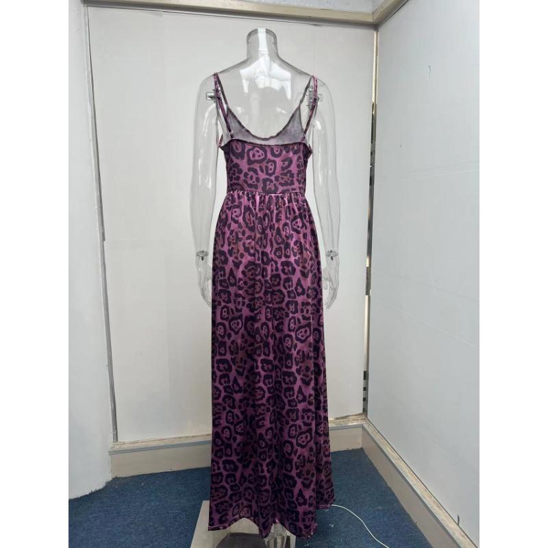 Stylish Summer Leopard Print V-neck Sexy Halter Dress