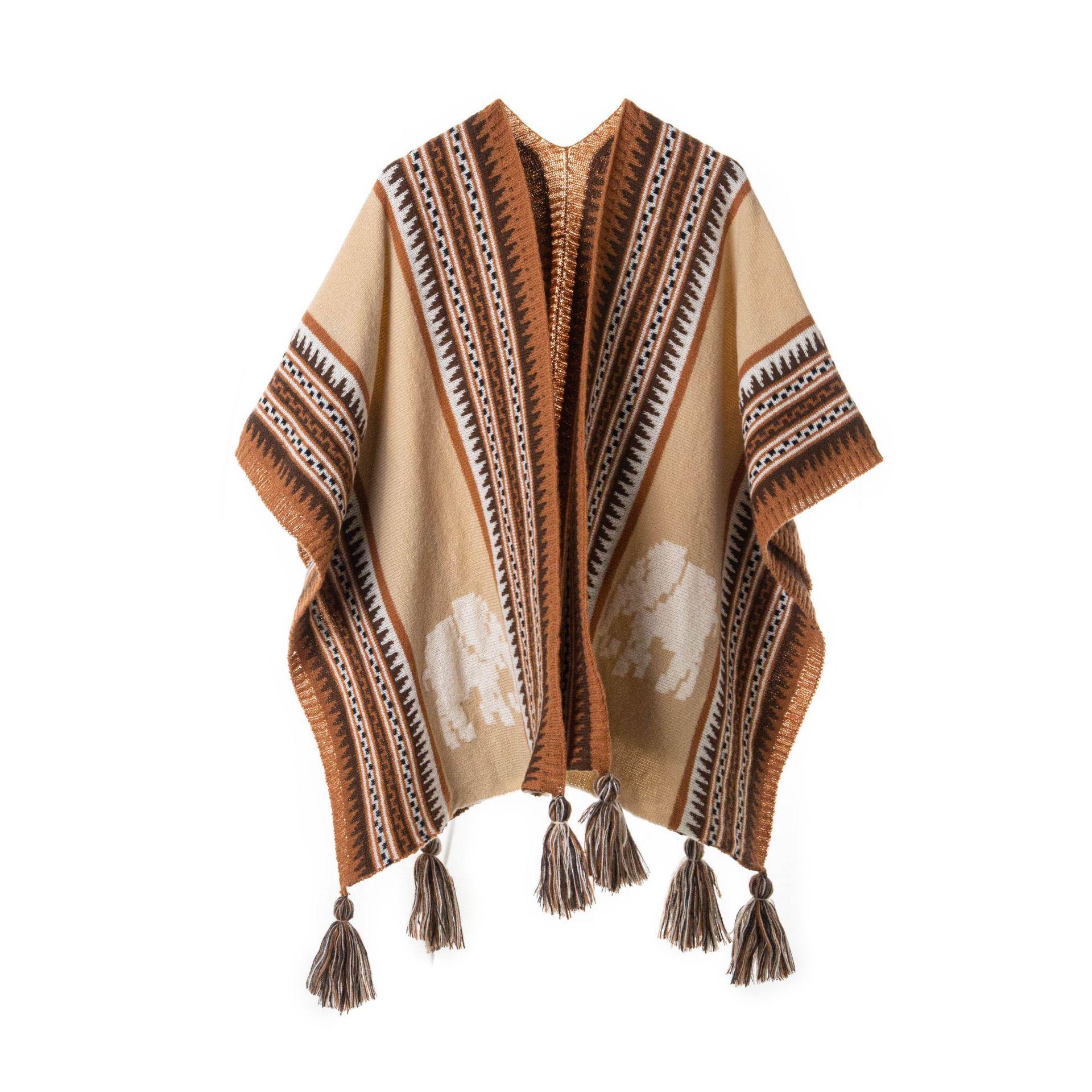 

Богемская этническая вязаная шаль-накидка – Теплая осенне-зимняя женская верхняя одежда грязно-белый