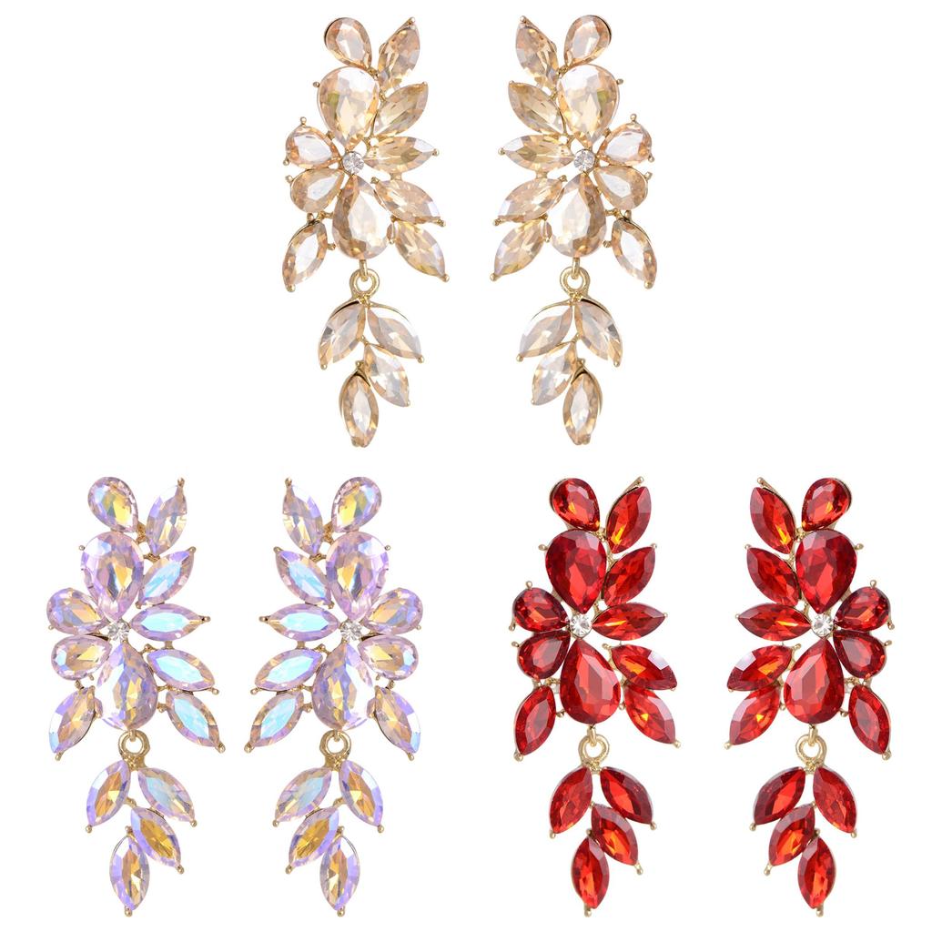 Luxe Alloy Flower Drop Earrings For Women With Sparkling Diamonds And Fashion Style