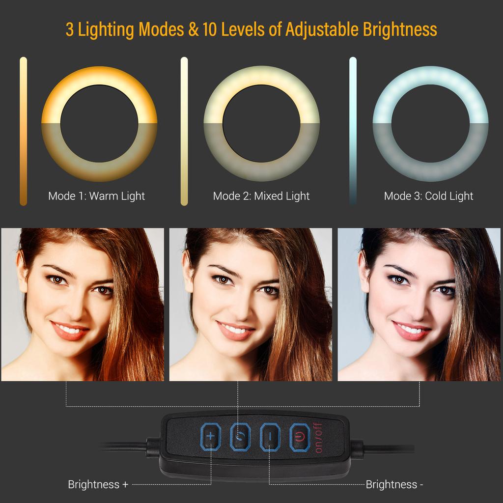 Skládací držák na telefon Andoer s držákem na kameru s 8palcovým kruhovým svítidlem a klipem na kulovou hlavu