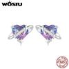 WOSTU 925 Sterling Silver Rainbow Planet Star Stud Earrings Colorful Purple Mystic Crystal Ear Studs Girl Daughter Birthday Gift