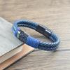 Men Punk Style Blue Woven Leather Rope Bracelet Classic Stainless Steel Simple Design Magnetic Buckle Charm Male Jewelry Gift