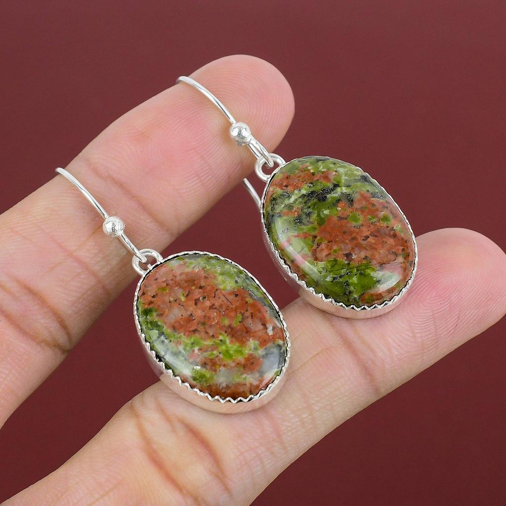 Unakite Earring 925 Sterling Silver Earring Handmade Earring Unakite Real Gemstone Jewelry Brand New Earring Anniversary Gift Silver Jewelry