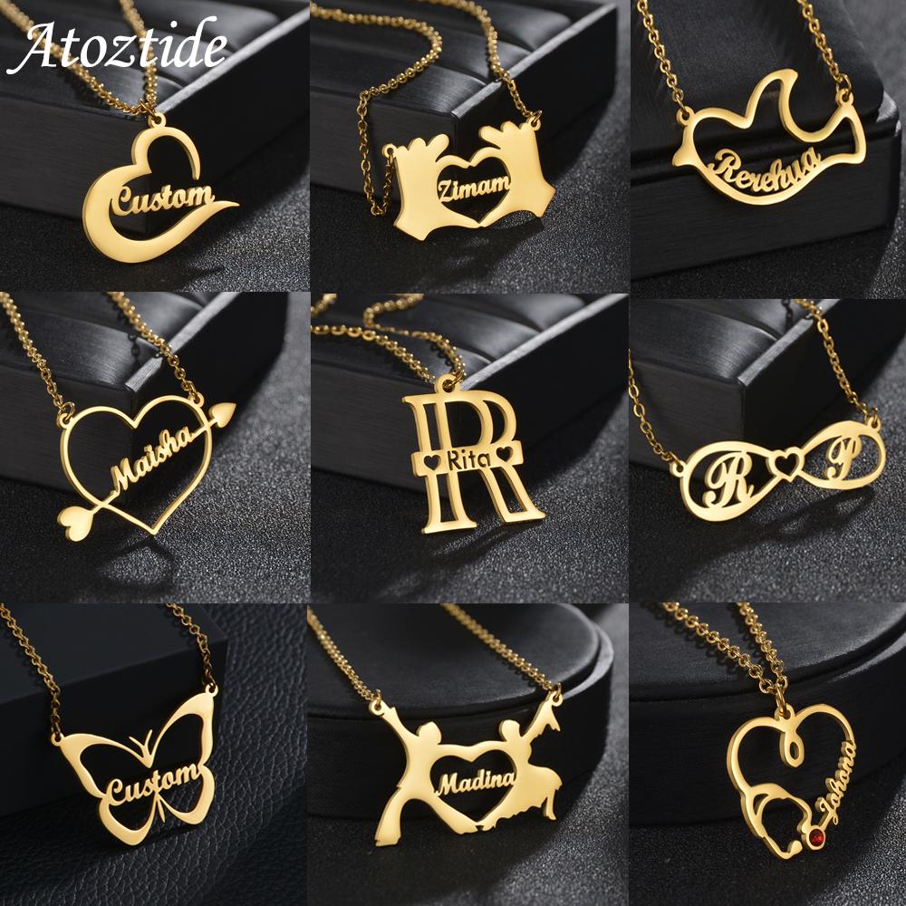 Atoztide 2022 New Customized Name Necklace Stainless Steel Letter Summer Choker Chain Pendant for Women Nameplate Gift