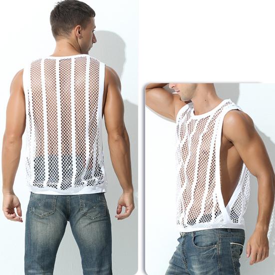Summer Men Vest Round Neck Sleeveless Ultralight Quick-drying See-Through Sexy Tank Top Fitness Singlets for Female