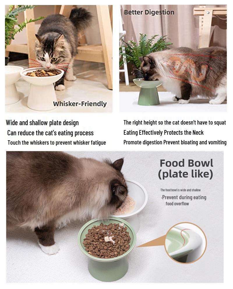 High-Leg Ceramic Cat Bowl with Neck Protection