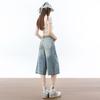 Fashion Summer Loose Straight Blue Denim Cropped Capri Pants Versatile Slimming Minimalist Daily Essential
