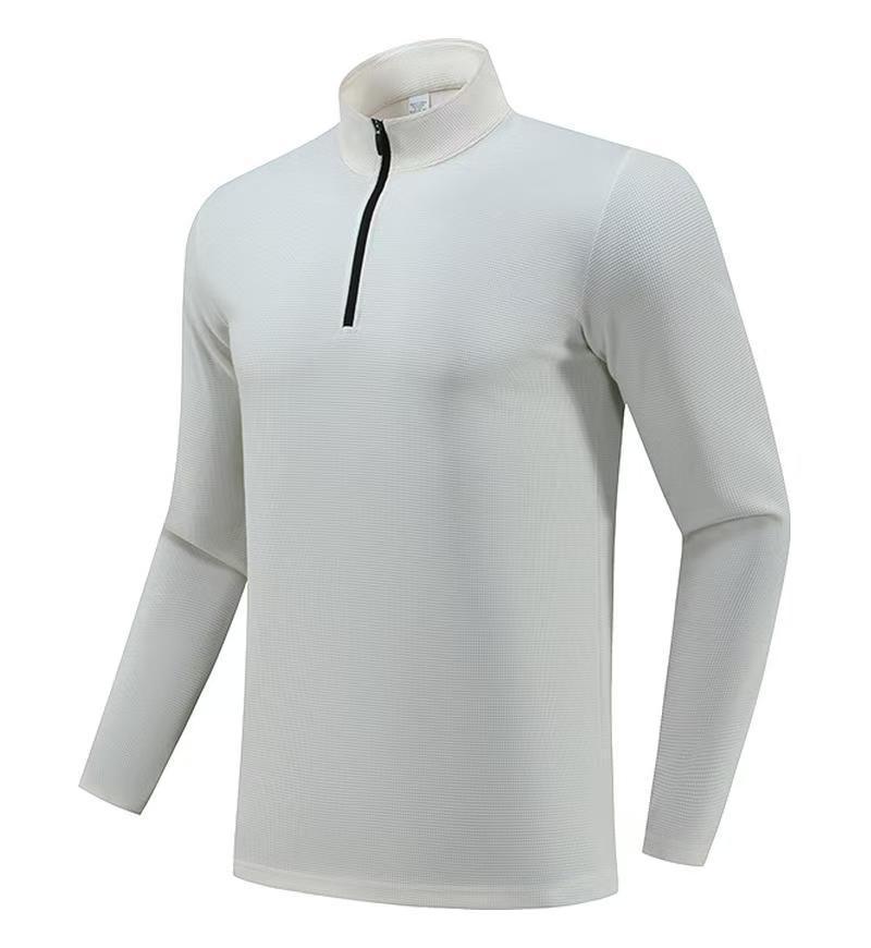 Men's Long Sleeve Half-Zip Sports Tee - Solid Color Stand Collar for Running and Fitness
