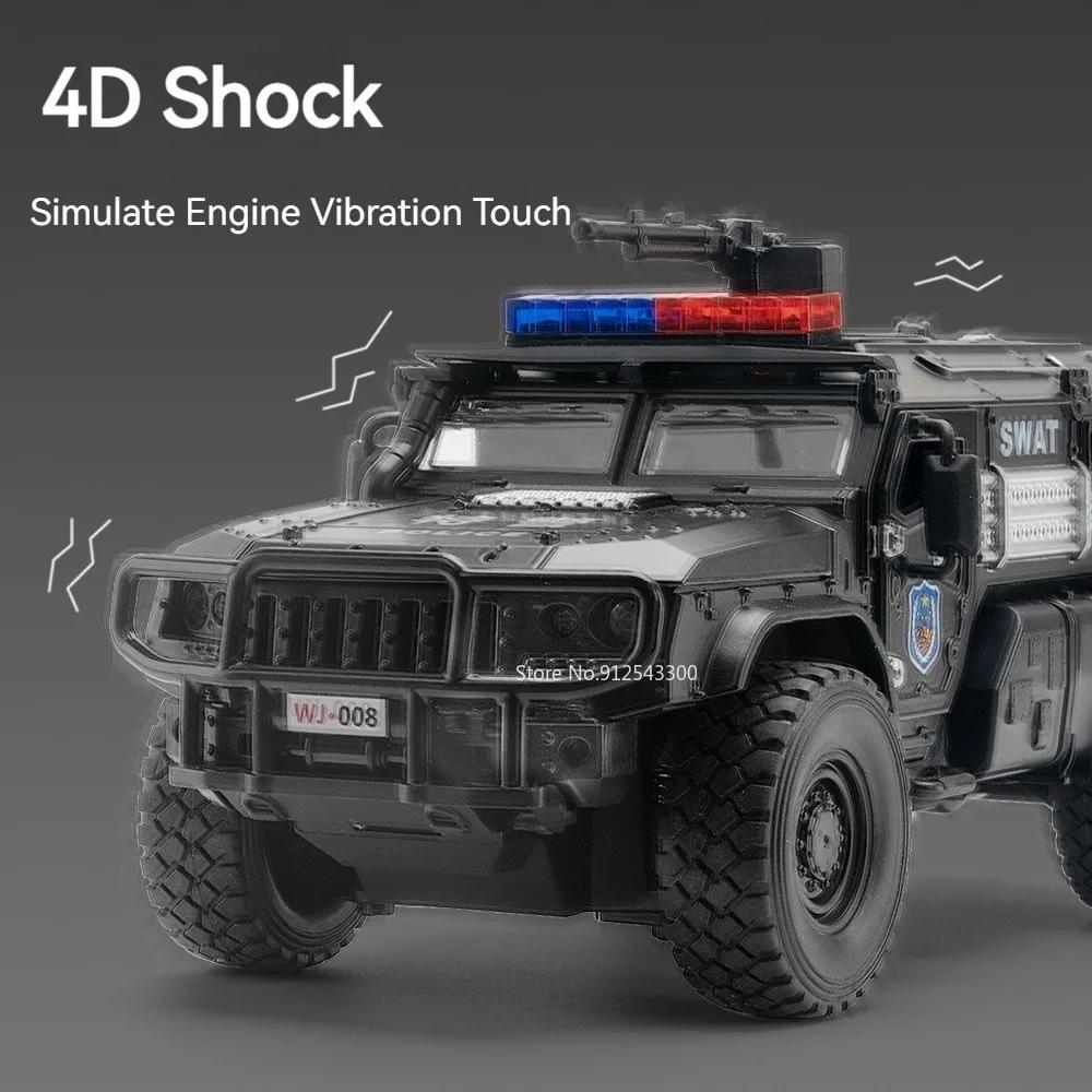 1:32 Scale SWAT Armored Car Model Toy 4D Engine Shock Absorption Pull Back Metal Diecast Vehicle Models Sound Light Gift for Kid