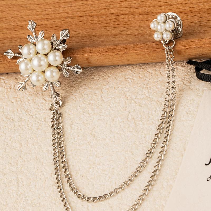 Snowflake Pearl Chain Tassel Brooch Luxury Exquisite Temperament Simple Suit Brooch Versatile Men Women's Accessories Wholesale