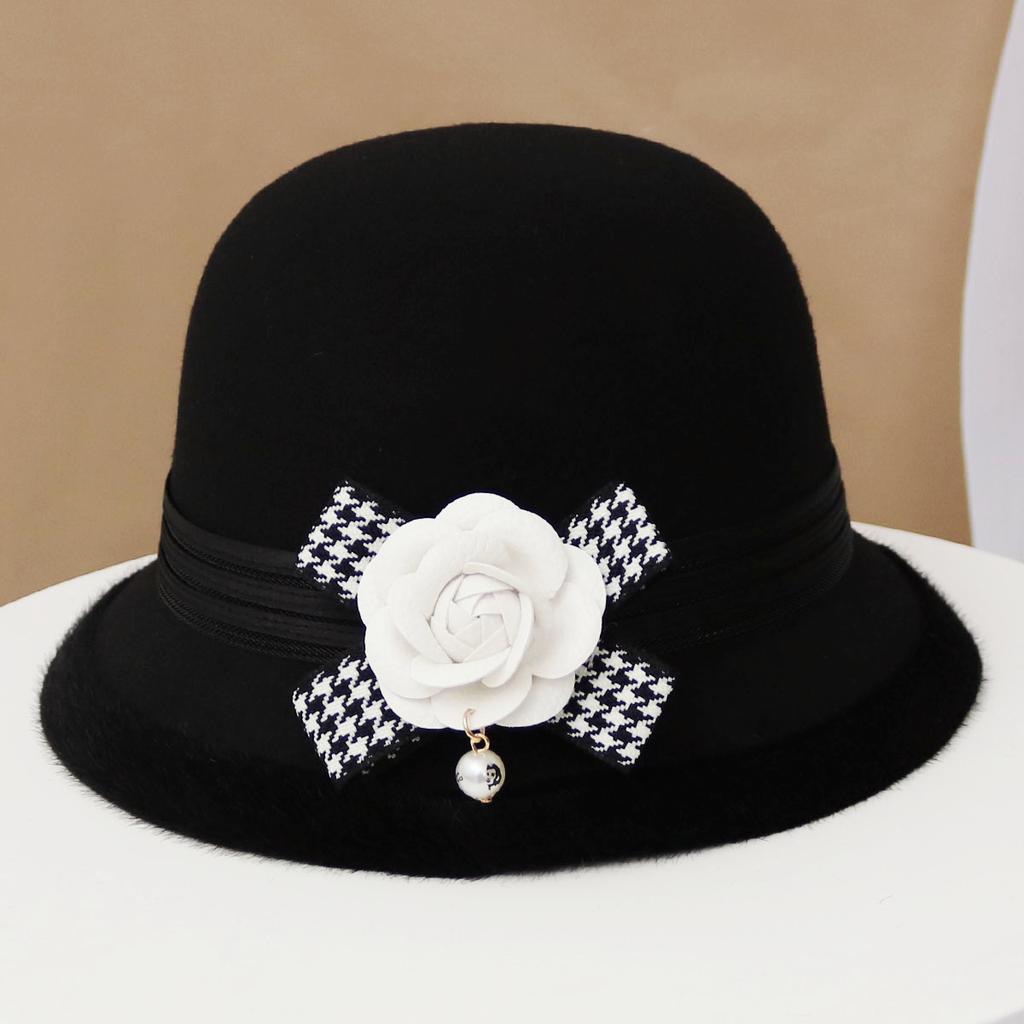 Hat Women's Autumn and Winter Wool British Thermal Basin Hat Foreign Style Short Brim Show Small Face Foldable Bucket Hat Tide