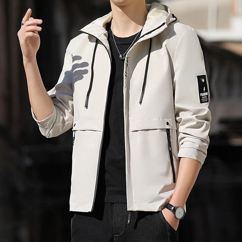 Men's Hooded Windbreaker Jacket Lightweight Zipper Pockets Casual Outdoor Coat