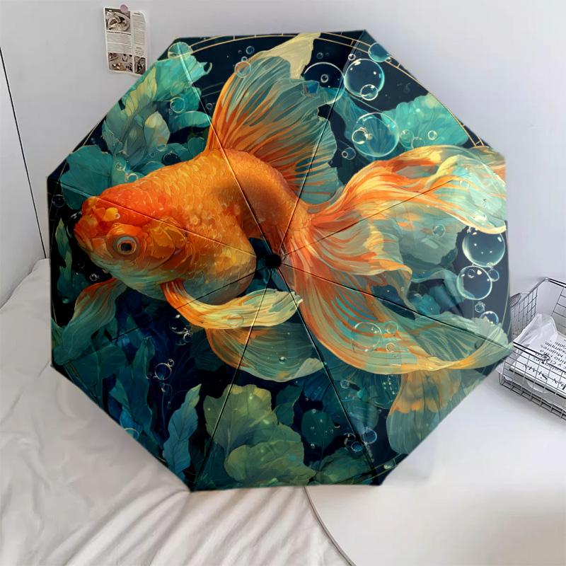 Sea Fish  pattern, automatic folding umbrella, portable and foldable design, 8 ribs, a Christmas or birthday gift.