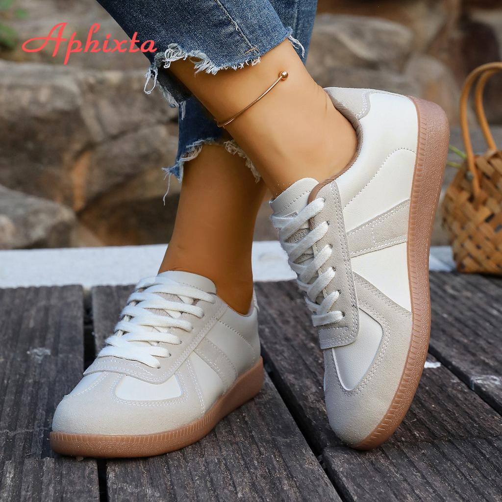 Fashion Aphixta 2025 Classic Woman Casual Shoes Beige Lace Up White Shoes Light Weight School Student Shoes Big Size 44 Sport Footwear