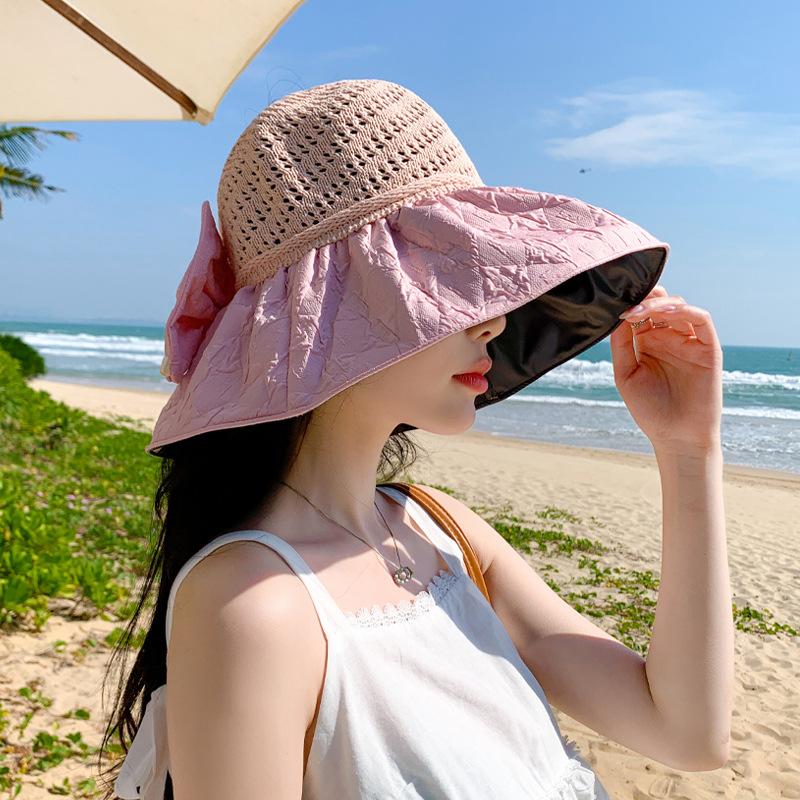 

Летняя шляпа женская тисненая виниловая защита от солнца с большими полями шляпа-ведро для путешествий и отпуска шляпа от солнца с открытым верхом новая Average size