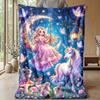 Fairy and Unicorn in Fantasy Forest Theme blanket Lightweight Warm Flannel Blanket Decorative Throw Blanket for Home Decoration