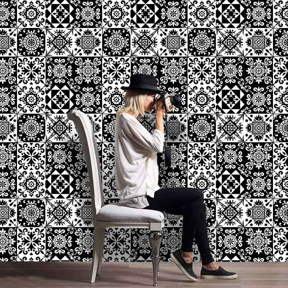 Black And White Wallpaper Self-Adhesive Decorative Bedroom Floor Waterproof Tile Sticker Sticker Wear-Resistant Tile Sticker