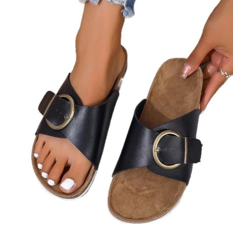 New one-word slippers women's beach open-toed flat-bottomed cool slippers women's large-size women's sandals
