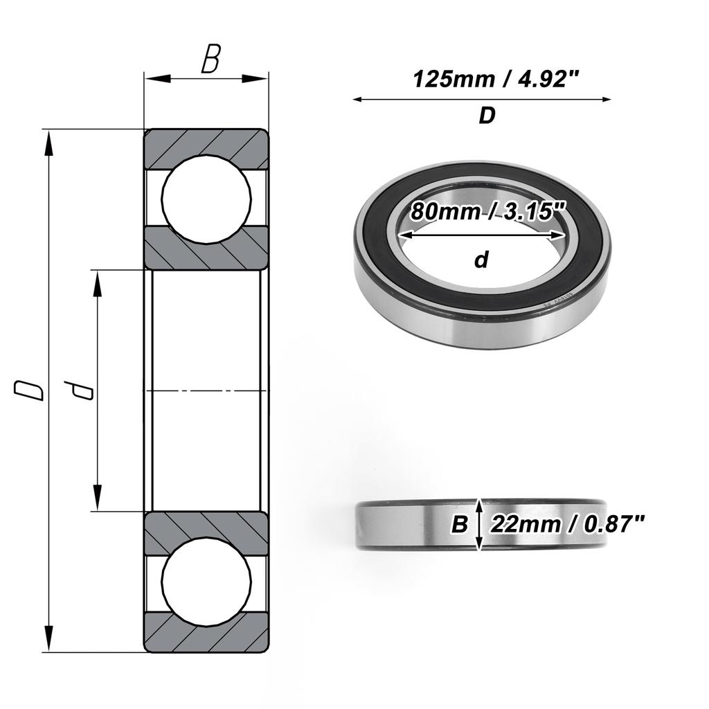 ACROPIX 6016VV Rillenkugellager P5 80x125x22mm Geschmiertes Lager Doppelte Gummidichtung Schwarz Silberfarben Roller Skateboard Rad &