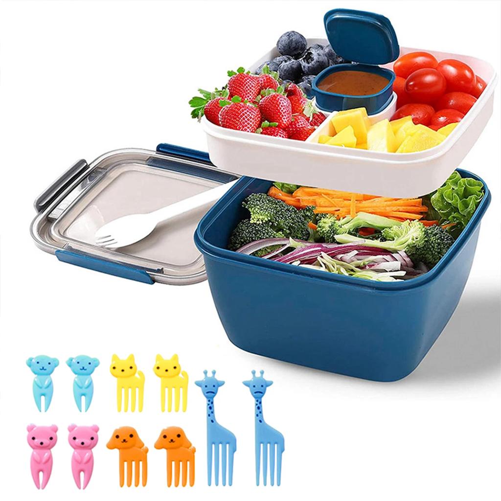 11 Stück - Doppelschichtige Lunchbox, tragbarer Obstsalat-Lebensmittelbehälter, Mikrowellen-Lunchbox mit Löffel und Gabel