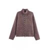 French Vintage Knit Cardigan Casual Zip Front Button Detail Loose Fit 2025