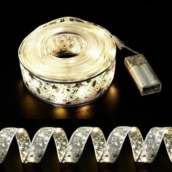 Yousheng Christmas Tree Ribbon String Lights Battery Powered Fairy Lights Christmas Ribbon Bow Light for Indoor Outdoor Xmas Wedding New Year Holiday