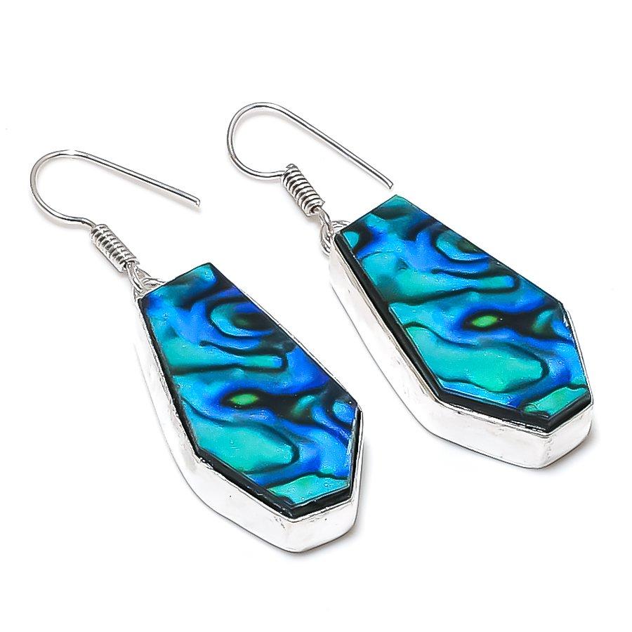Natural Abalone Shell Gemstone 925 Sterling Silver Jewelry Earring 2.01  ETC-14072