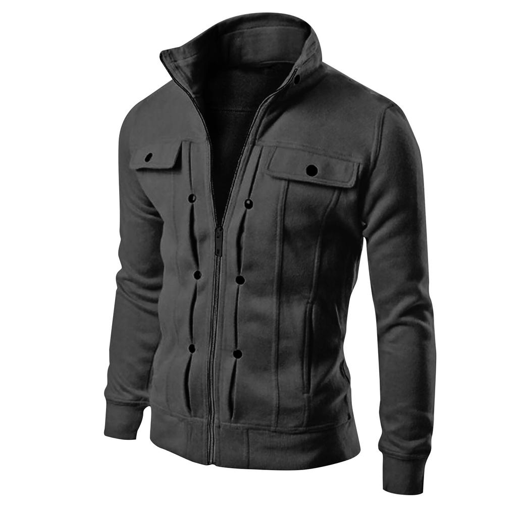 Herremote Uformell løs stativ krageknapp dekorert sweatshirtjakke