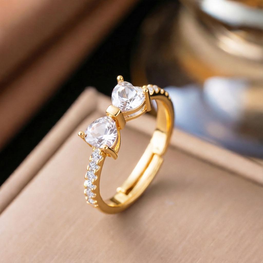 Micro-Inlaid Zircon Fashion Open Ring - Adjustable Luxury Index Finger Jewelry for Women