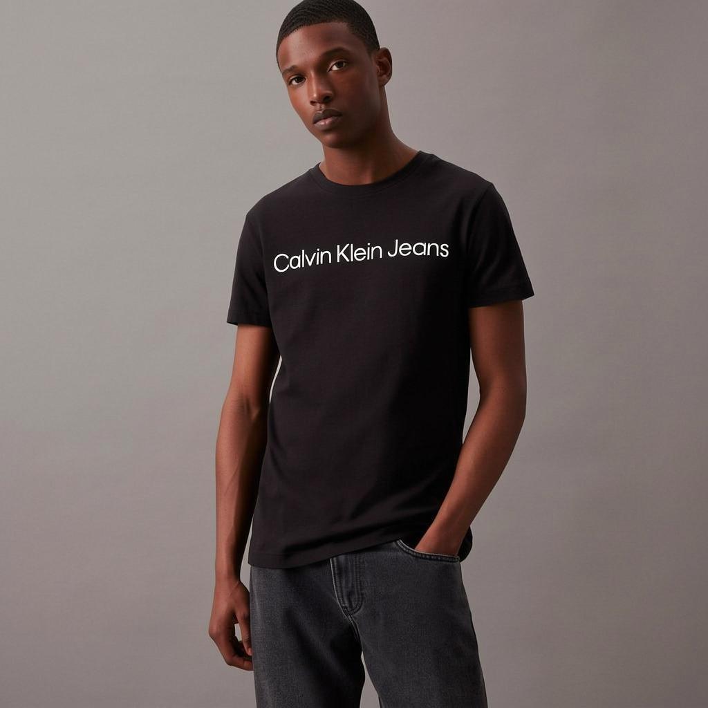 Calvin Klein Jeans Letter Print Slim Fit Round Neck Short Sleeve T-Shirt Men Tops Black J30J322552-BEH