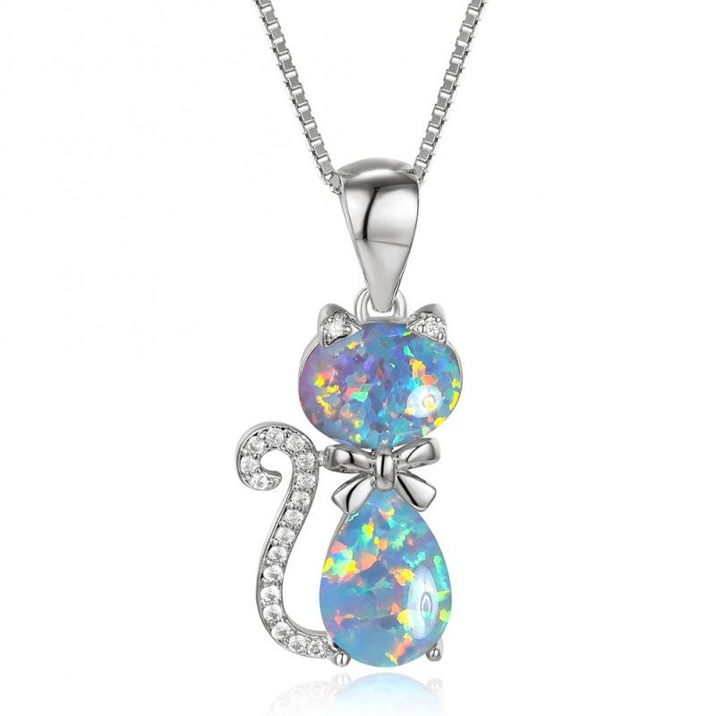 Xin Orange Original Jewelry White Diamond Opal Cat Bow Necklace Rococo Style Collarbone Chain