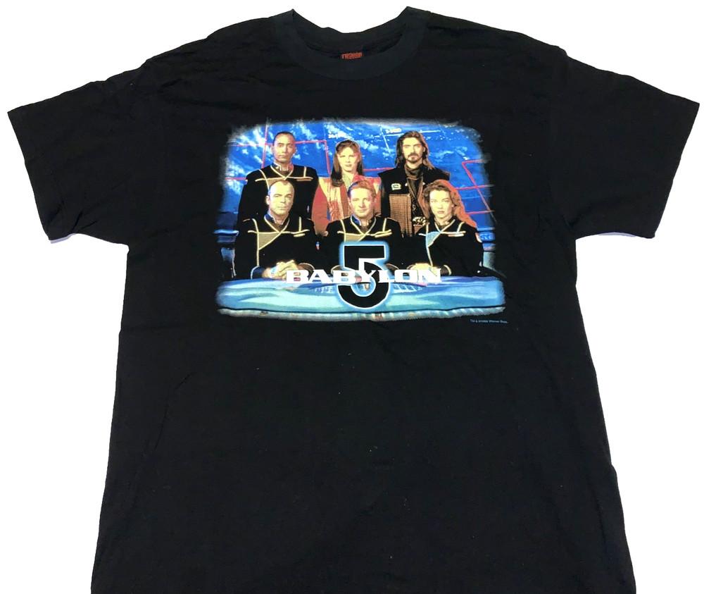 Rare! Vintage 1998 Babylon 5 Outer Space TV Show Cast T-Shirt LARGE Unisex T-Shirt L