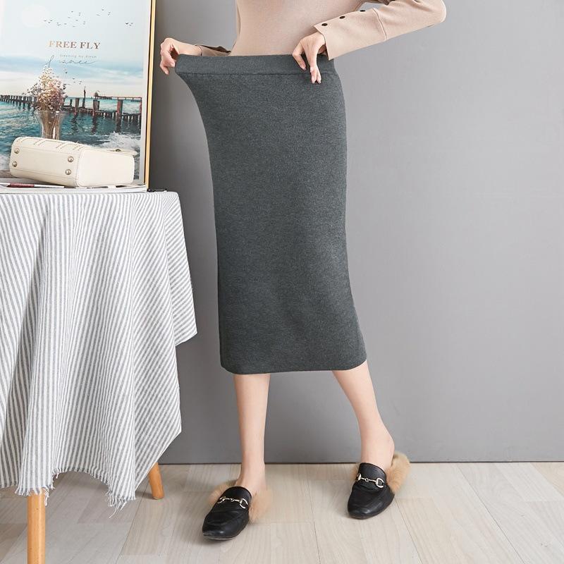 

Вязаная миди-юбка на флисовой подкладке в корейском стиле осень-зима 2020 с боковым разрезом L - 85CM (165-175cm height) серый