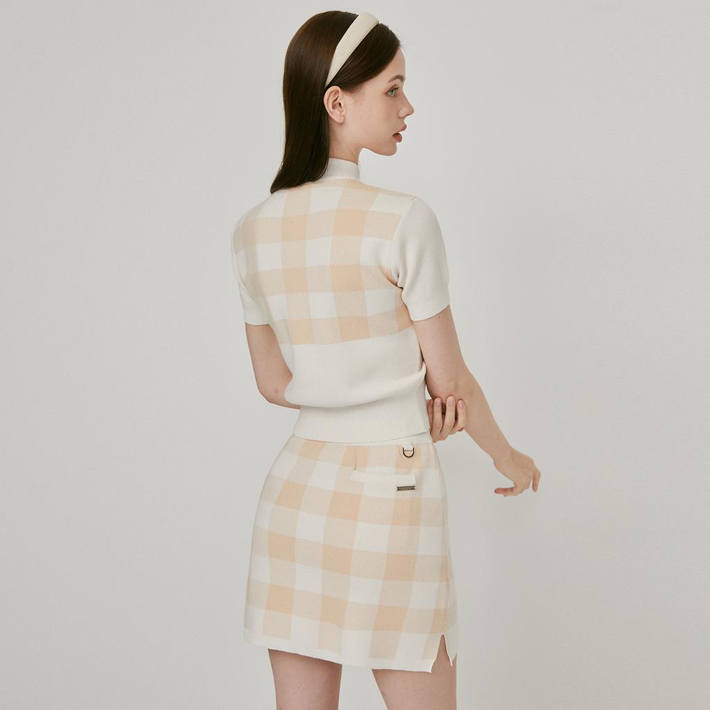 Rick Side Slit Check Knit Skirt (Ivory) _L3C1-Ns07K
