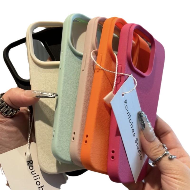 For Iphone 16e Rubber Cover With Stylish Litchi Texture And Shock Absorption