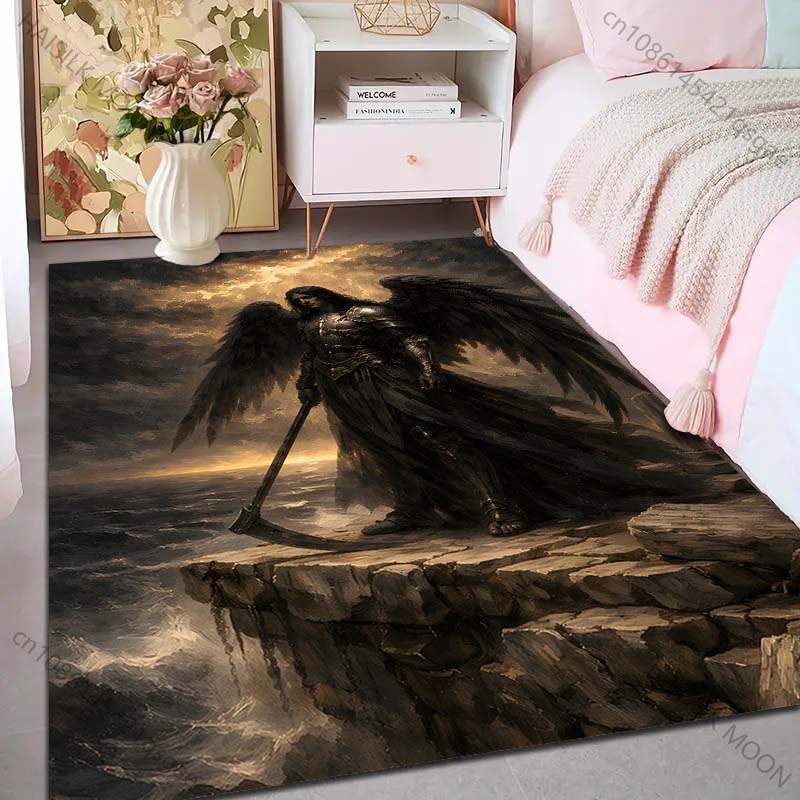 1PC Dark-winged angel on cliff Print Carpet Rug for Living Room Bedroom Sofa Doormat Home Decor Non-slip Floor Mat