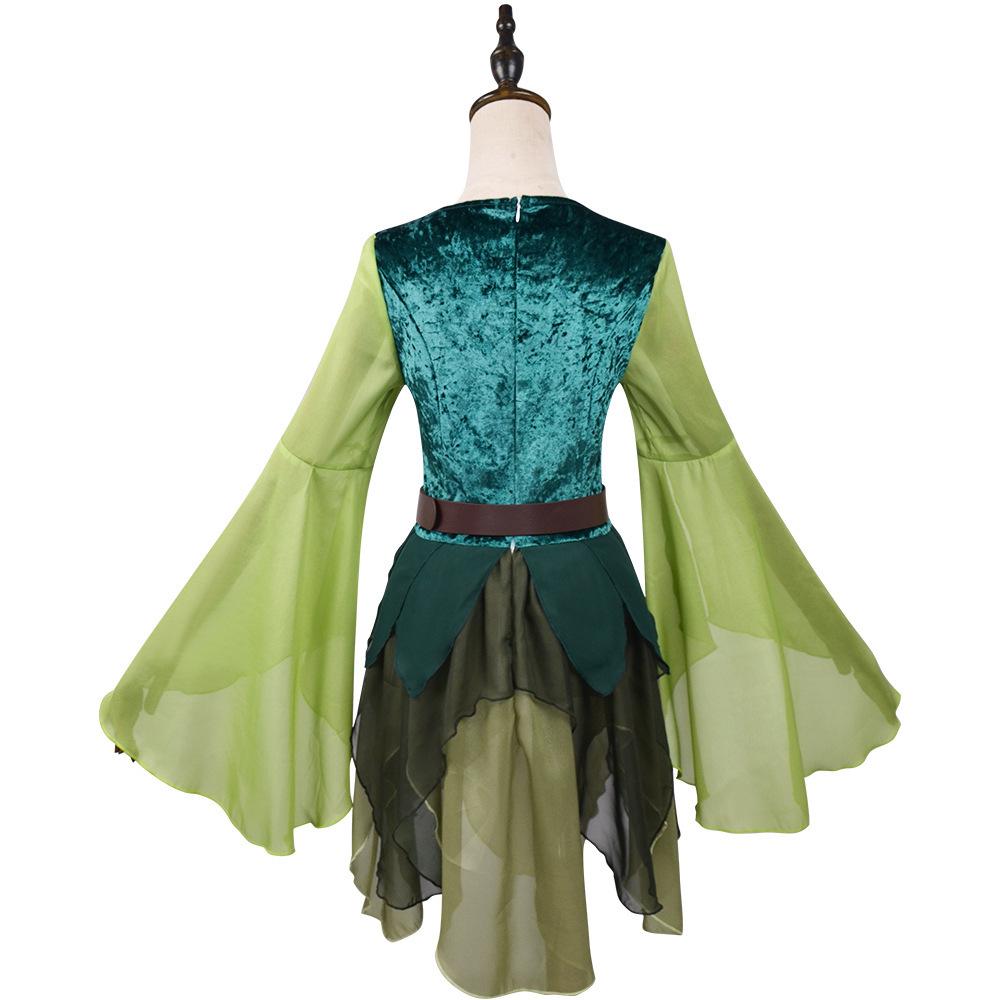 Women's Elf Medieval Green Fairy Dress Magical Elf Dress and Belt with Wings Halloween Cosplay Costumes Elf role-playing costume