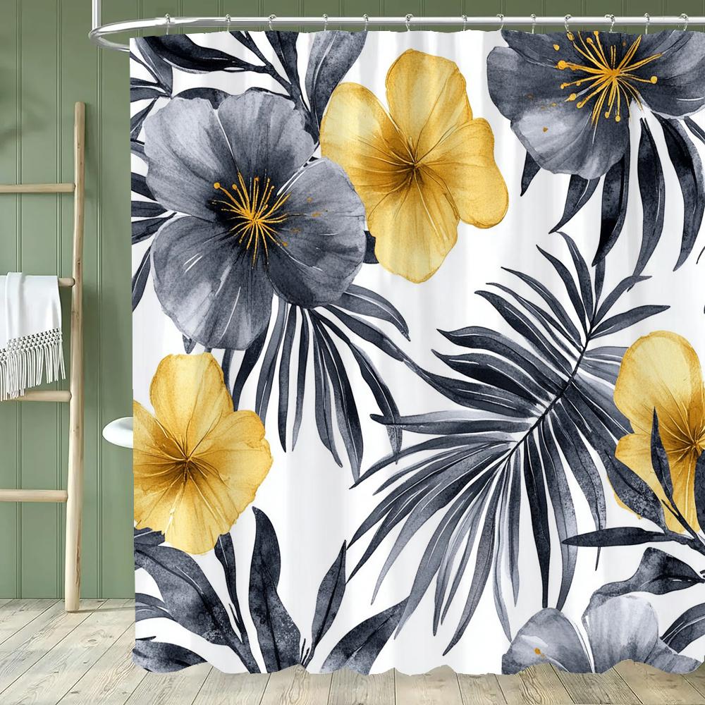 Blue Flowers and Butterflies Shower Curtain Bath Curtain Printed Polyester Floral Bathroom Curtains for Home Decoration Curtain