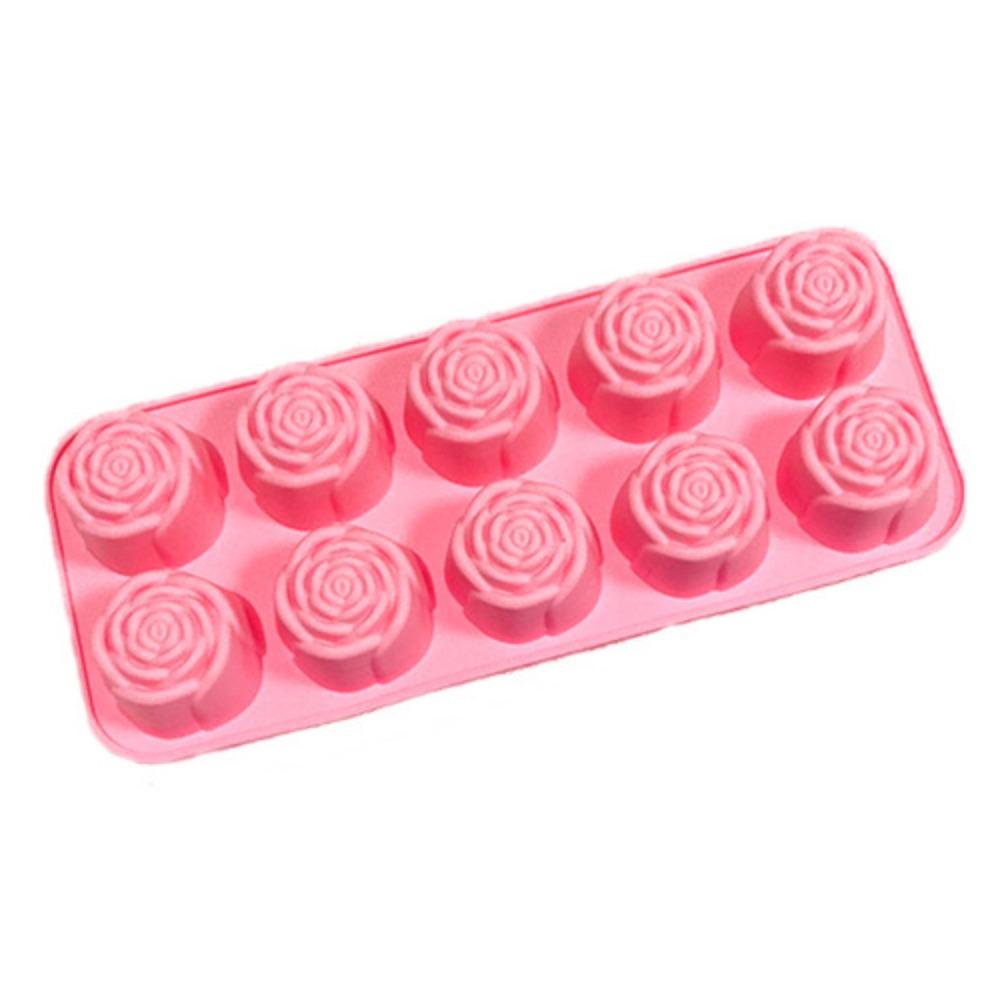 

New 10-Cavity Rose Silicone Mold 3D Nonstick Baking Cake Molds DIY Reusable Pudding Mould Pastry Making рожевий