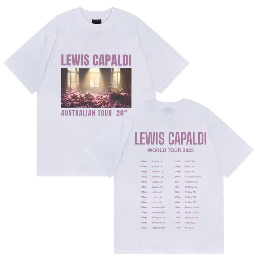 Lewis Capaldi Welttournee 2025 Sommer Grafik 100% Reine Baumwolle Bedrucktes T-Shirt Herren Damen Lässig Oversized Modekleidung Y2k