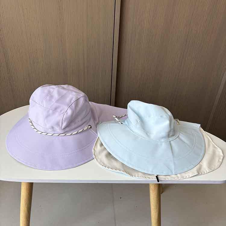 New spring and summer neck hat women's fashion versatile sunshade sunscreen bucket hat outdoor strap fishing climbing hat