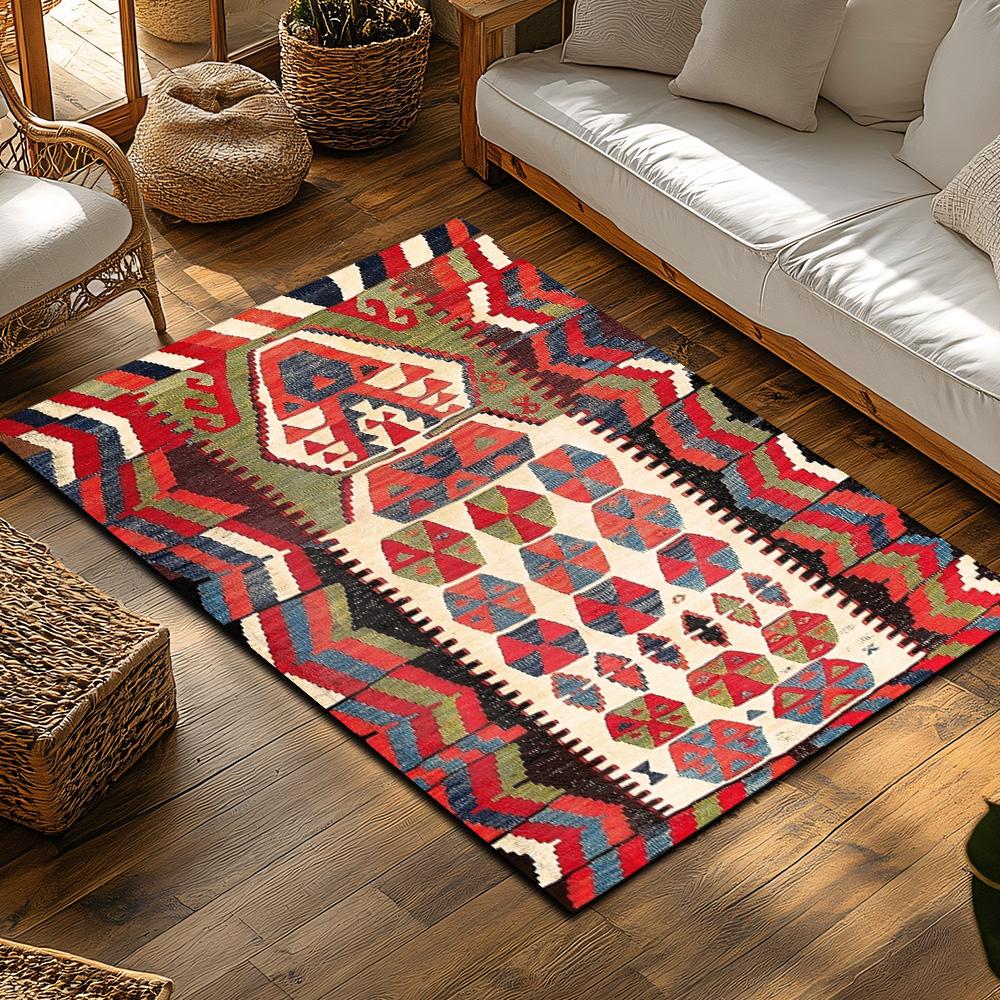 Vintage Persian Area Rug Bohemian Carpet Non-Slip Floor Mat Living Room Decor Home Accent Kilim Pattern Tribal Design Modern Sty