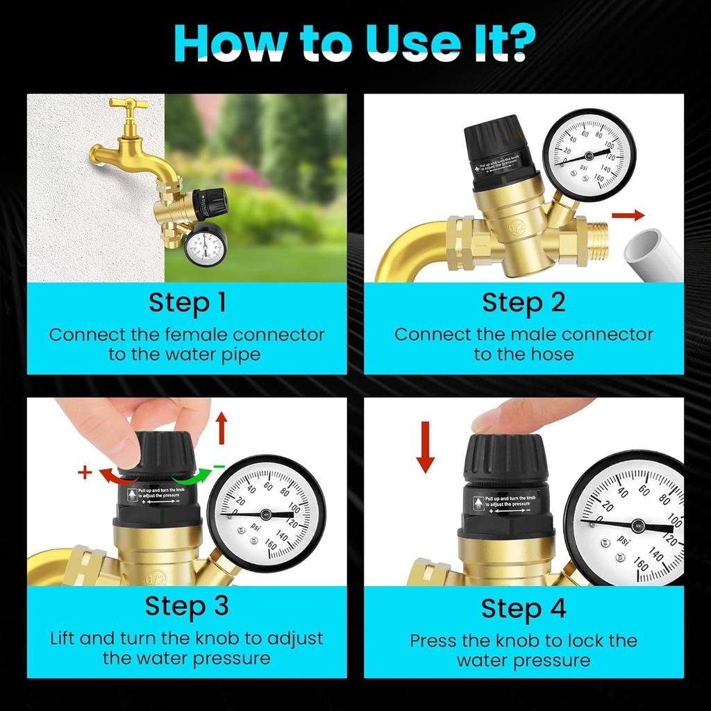 Regulator Ciśnienia Wody w Kamperze Mosiądz Bezołowiowy Regulowany Reduktor Ciśnienia Wody Ze Wskaźnikiem i Filtrem Siatkowym Zastosowanie w Systemie Wodociągowym Kampera, Przyczepy, Kampera