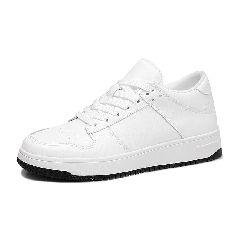 Men's Invisible Lift Casual White Leather Sneakers - Breathable, Soft Sole, Year-Round Wear