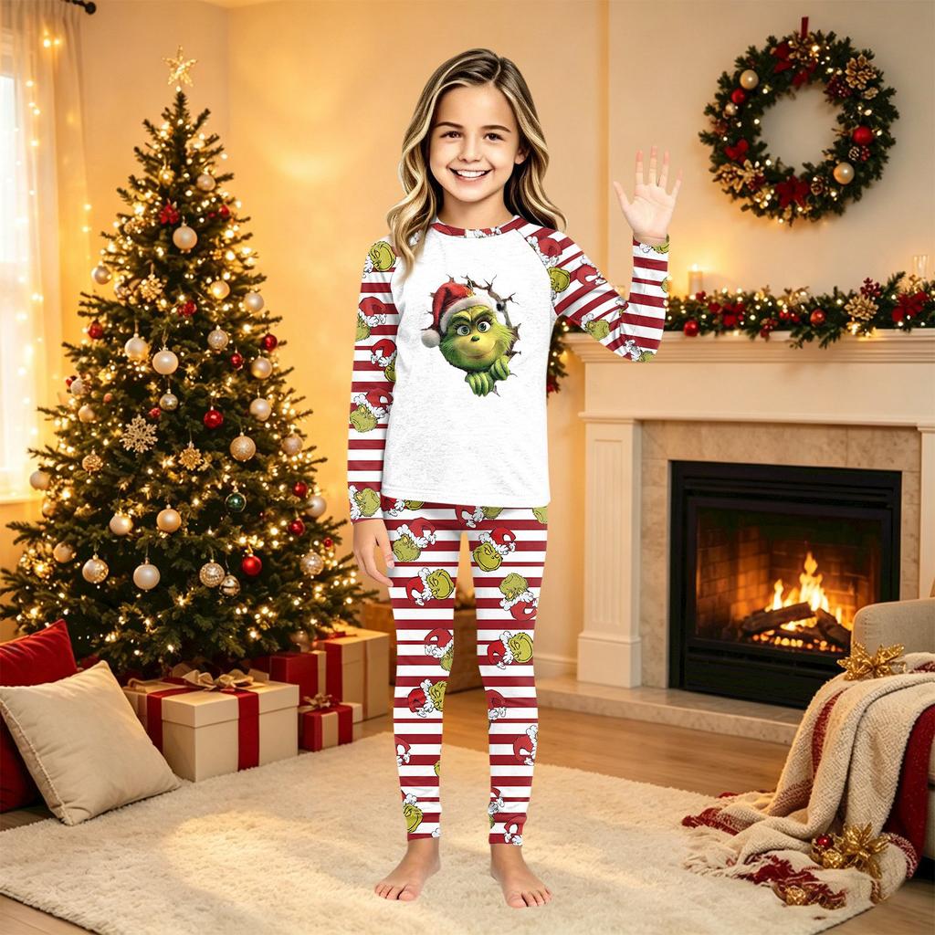 Christmas Print Matching Family Pajama Set Long Sleeve Round Neck Sleepwear