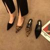 Fashion Pointed Toe Leopard Slippers Women Low Kitten Heel Flock Summer Slides Shoes Sexy Leopard Sandals Slingback Pumps Slippers Women
