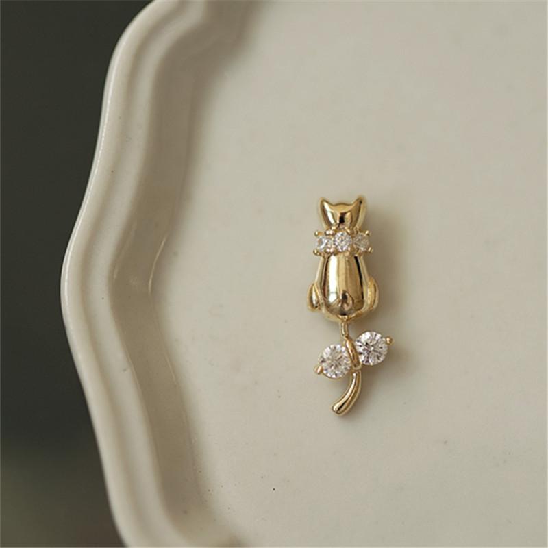 925 Sterling Silver Cute Cat Pendant Clear CZ Bowknot Silver Chain Necklace for Women 14K Gold Plated Fine Jewelry Gift